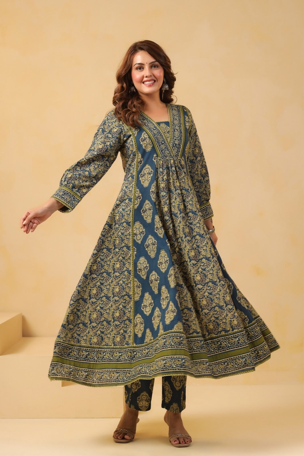 Sahiba Green Cotton Anarkali Suit Set