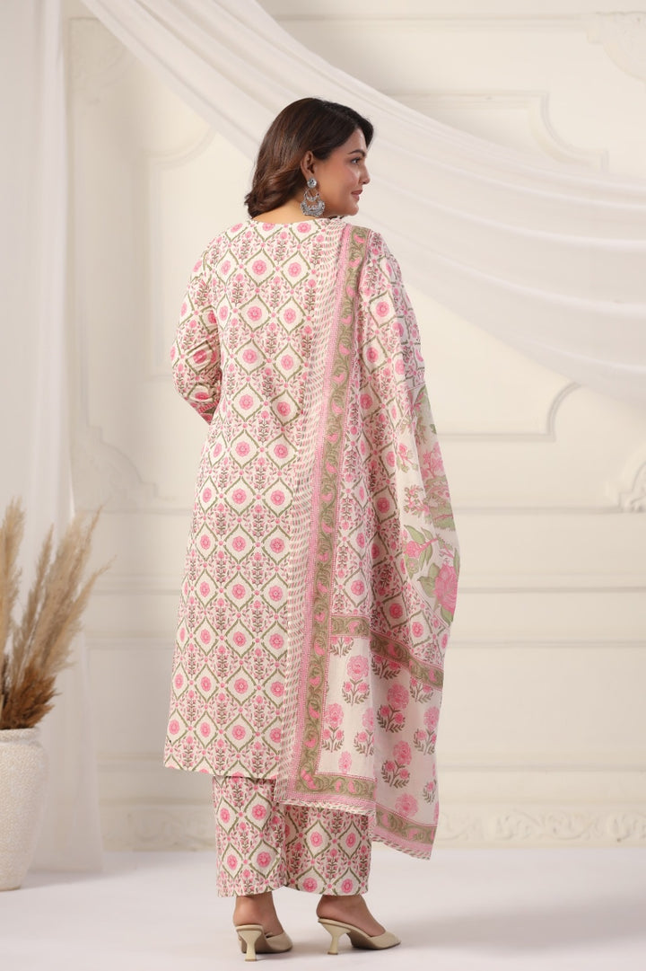 Kanchana Pink Cotton Suit Set For Women