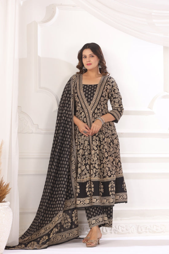Shanaya Black Cotton Anarkali Suit Set For Women