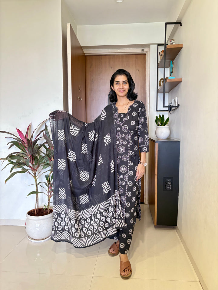 Kalki Black Cotton Suit Set