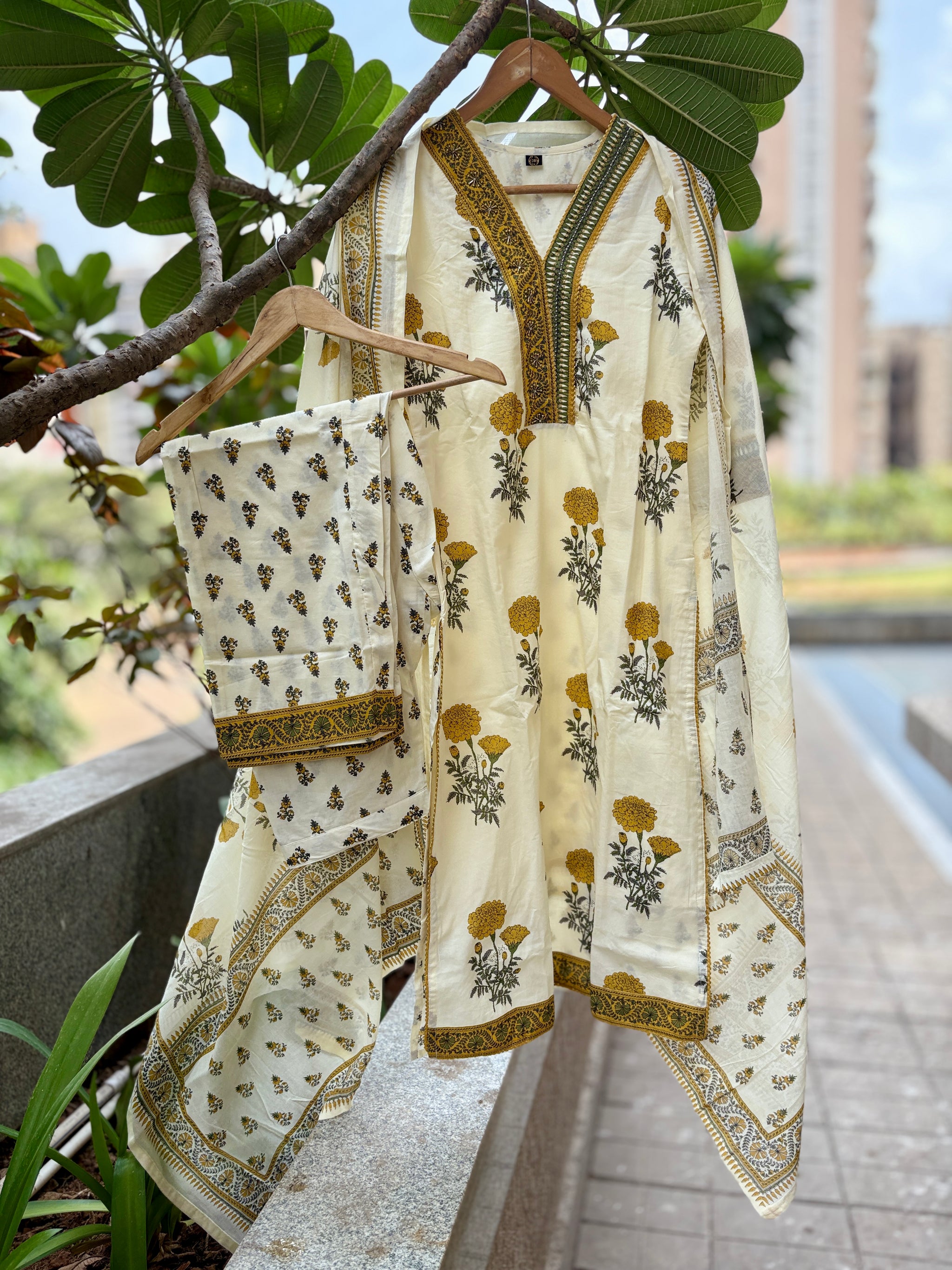 Shaila Yellow Cotton Salwar Suit Set For Women