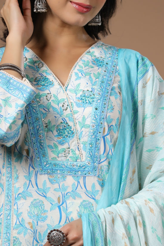 Mannat Blue Cotton 3pcs Suit Set