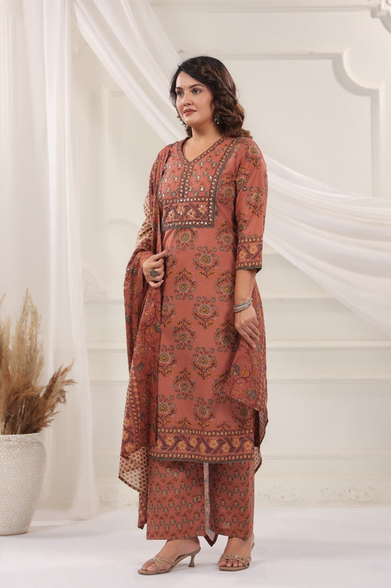 Mukta Peach Cotton Straight Salwar Suit Set With Kota Doria Dupatta For Women