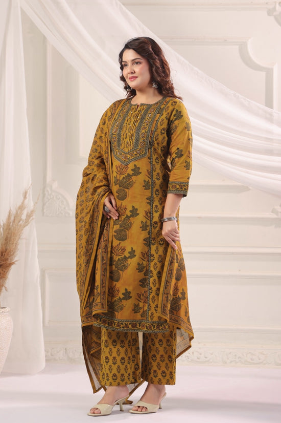 Amani Mustard Cotton Straight Suit Set For Women