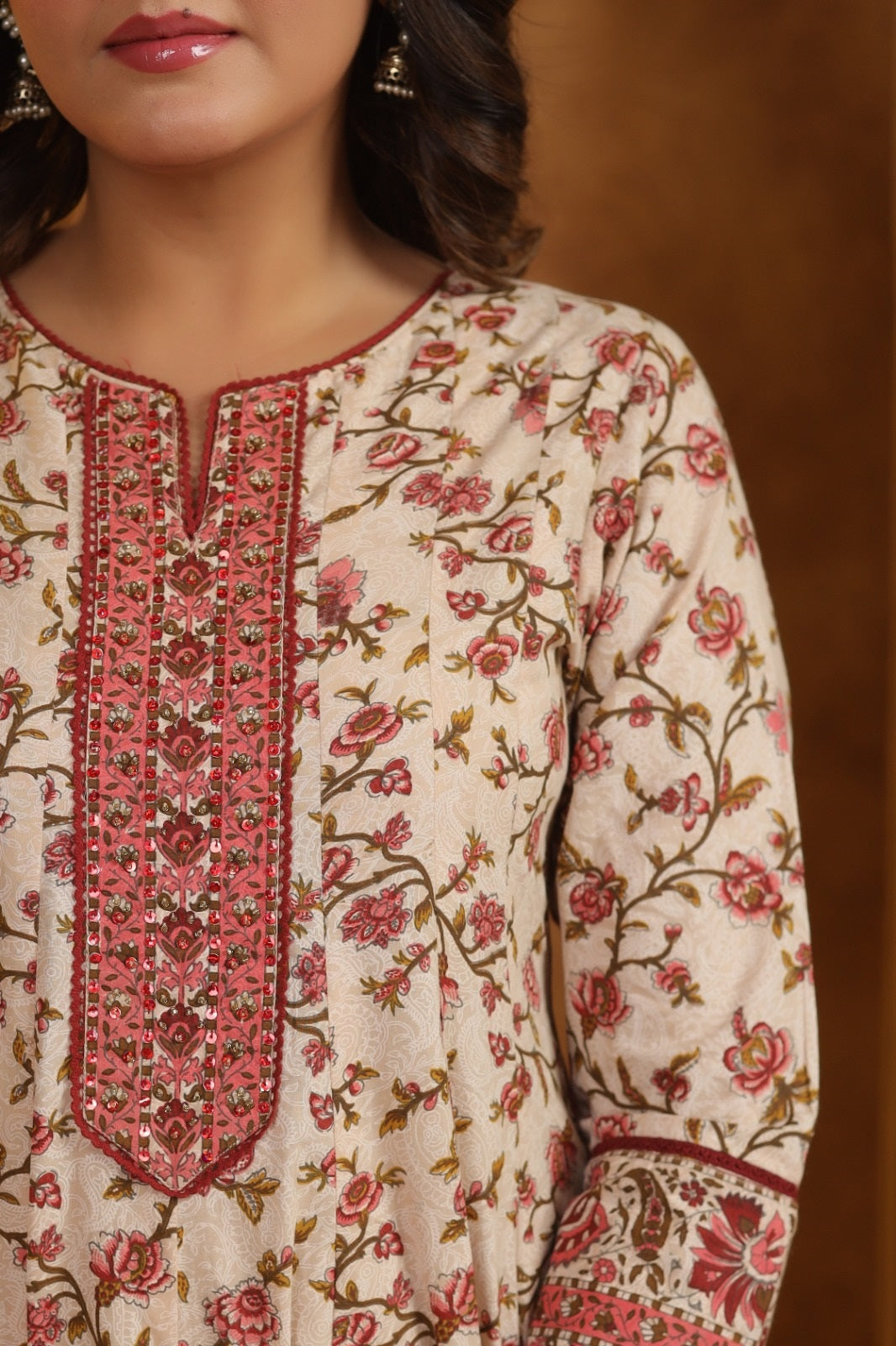 Gulnoor Maroon Cotton Anarkali Suit Set