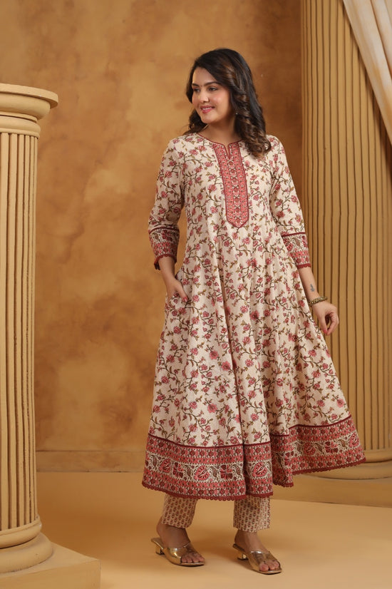 Gulnoor Maroon Cotton Anarkali Suit Set