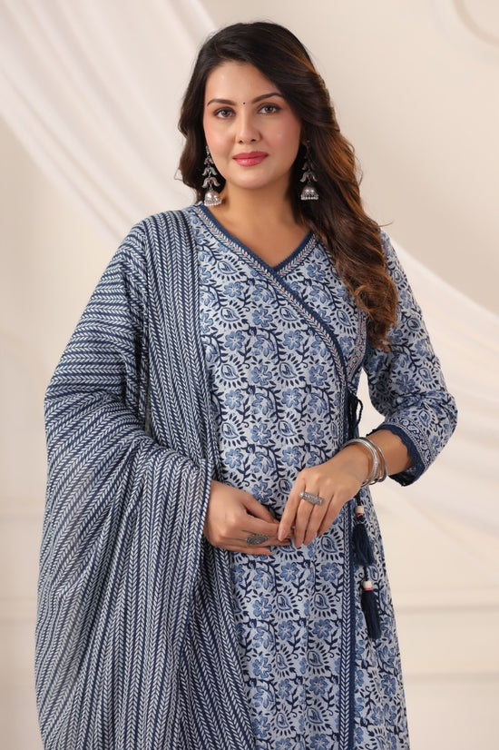 Maya Indigo Blue Cotton A Line Suit Set For Women