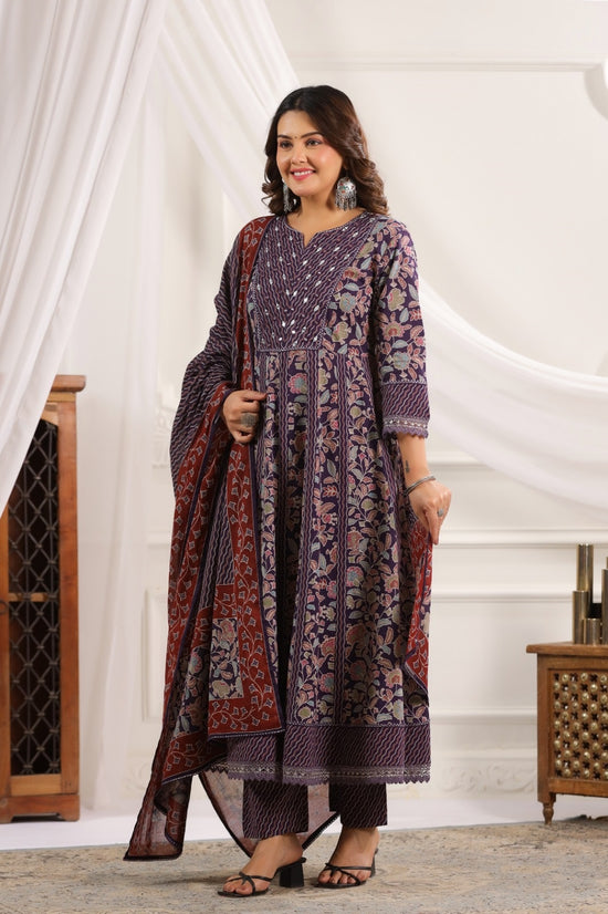 Saanvi Violet Cotton Anarkali Suit Set For Women