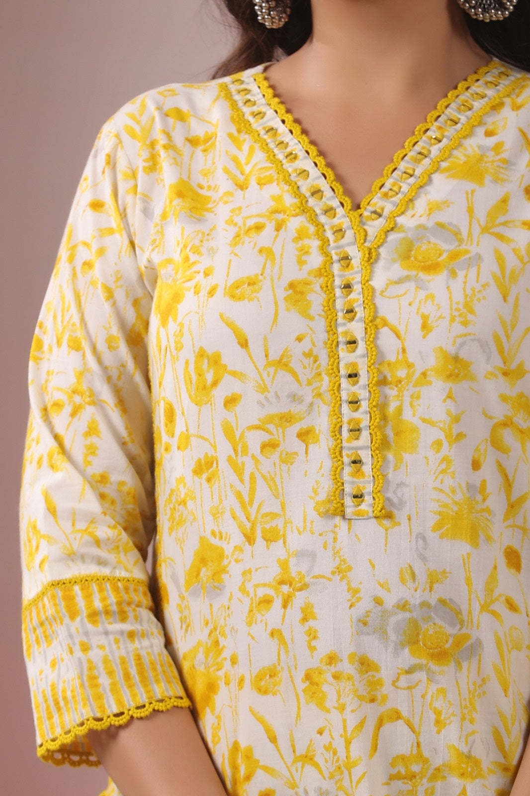 Nargis Yellow Cotton Suit Set