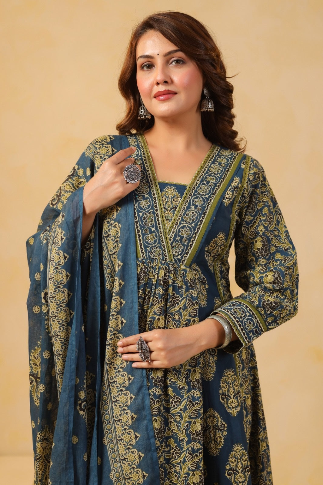 Sahiba Green Cotton Anarkali Suit Set