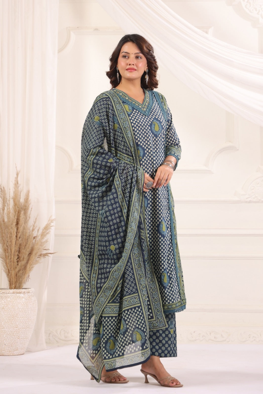 Madhavi Blue Cotton Salwar Suit Set For Women