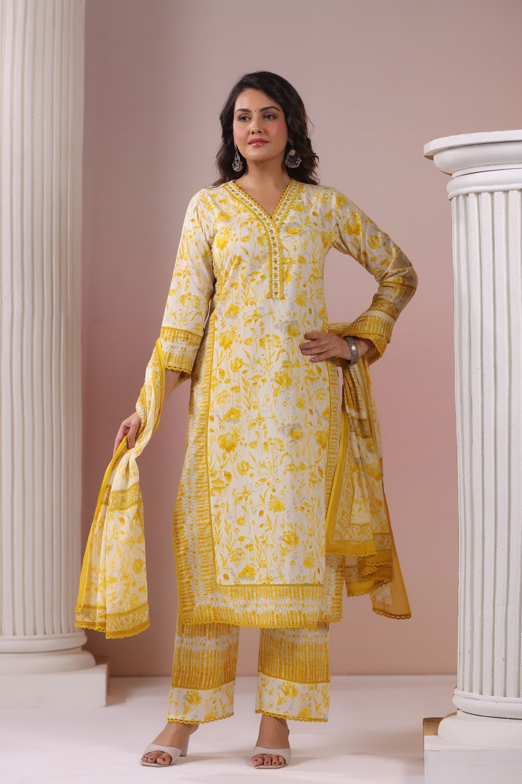 Nargis Yellow Cotton Suit Set