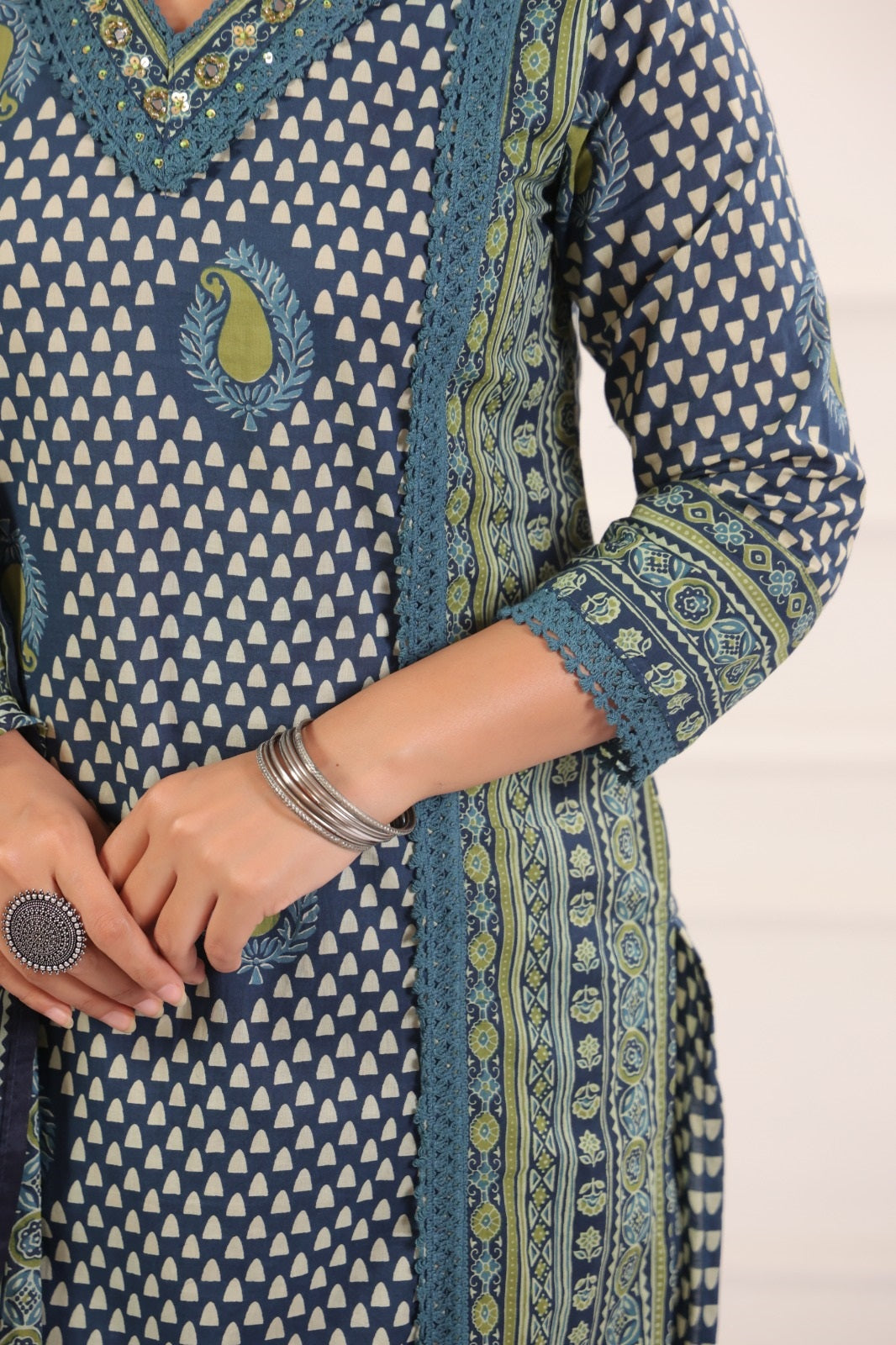 Madhavi Blue Cotton Salwar Suit Set For Women