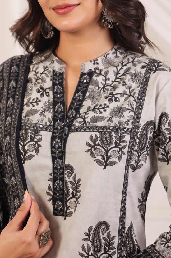 Satya Grey Cotton Straight Suit Set For Women