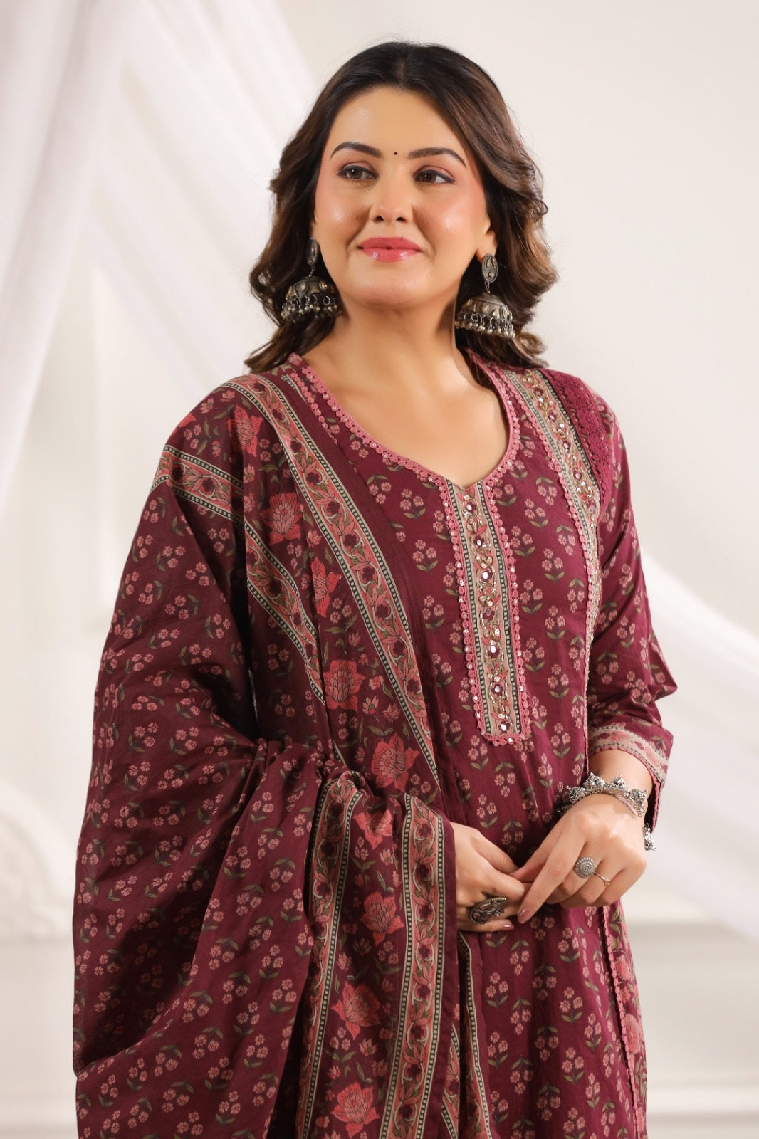 Chhavi Wine  Cotton A Line Suit Set