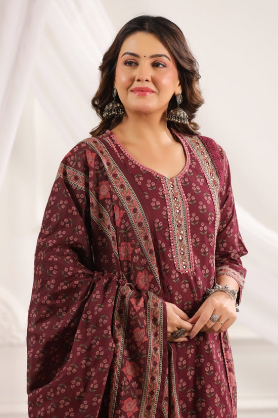 Chhavi Wine  Cotton A Line Suit Set