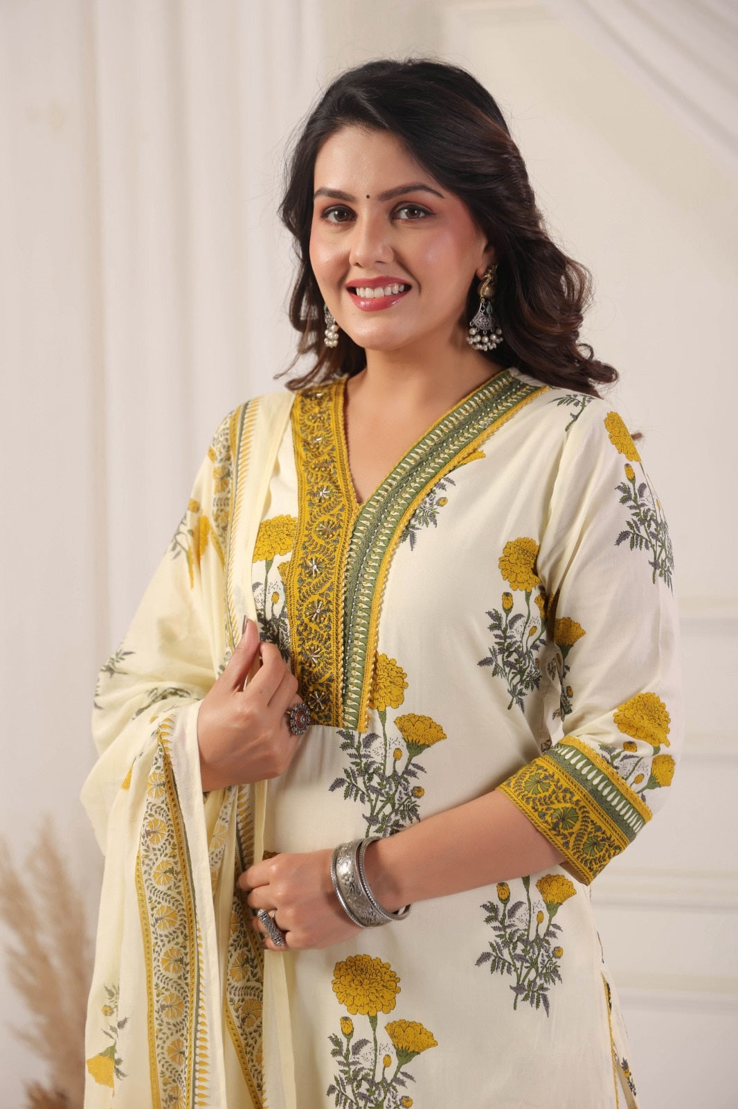 Shaila Yellow Cotton Salwar Suit Set For Women