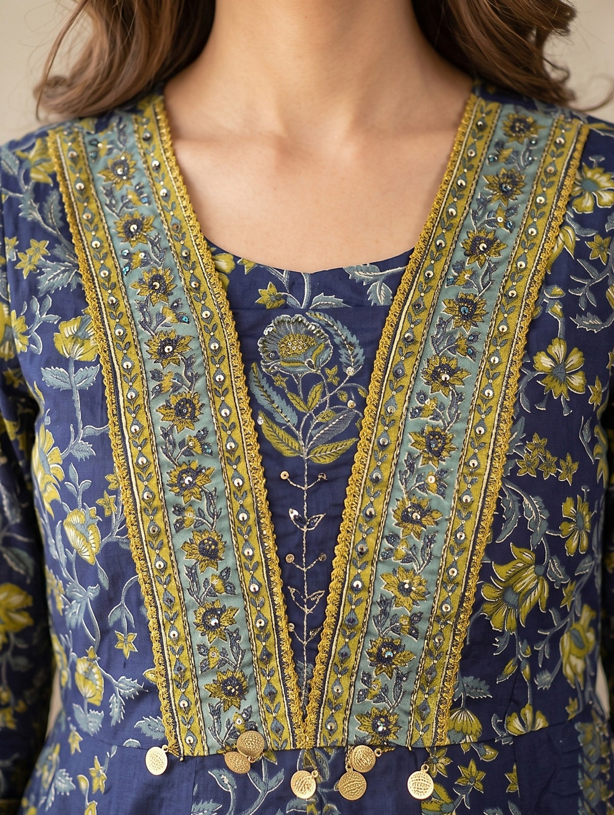 Dhara Blue Cotton Anarkali Suit Set