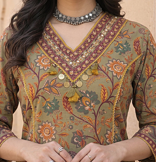Shashi Green Cotton Farshi Salwar Suit Set
