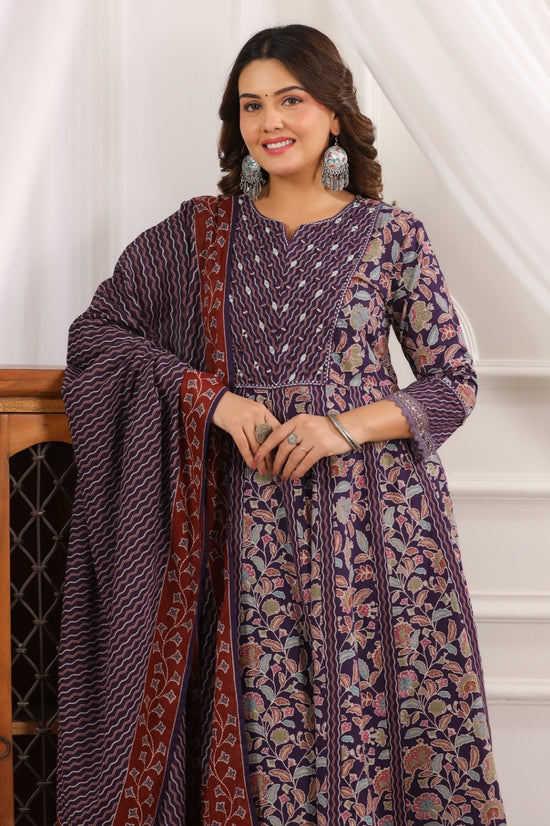 Saanvi Violet Cotton Anarkali Suit Set For Women