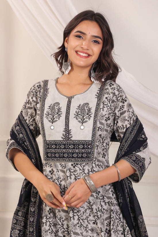 Yuvika Grey Cotton Anarkali Suit Set For Women