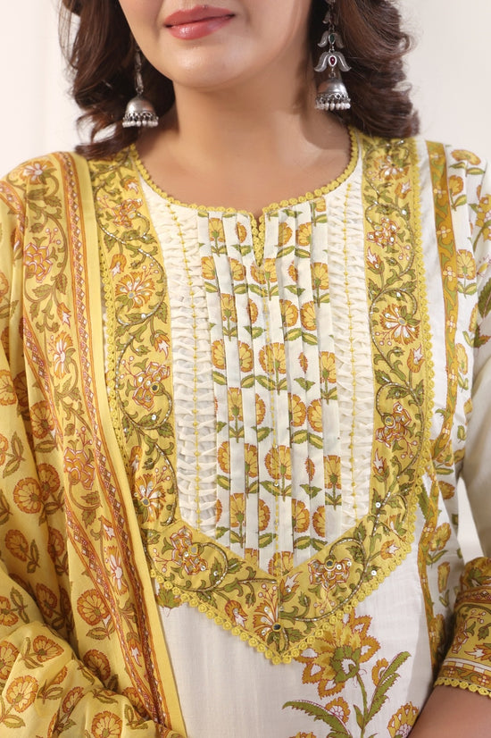 Simran Yellow Cotton Straight Suit Set For Women