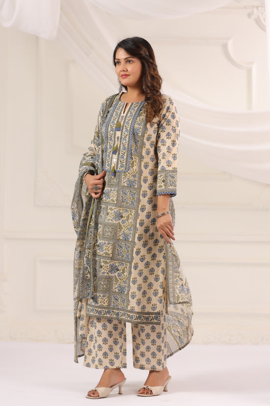 Ayati Blue Cotton Suit Set For Women