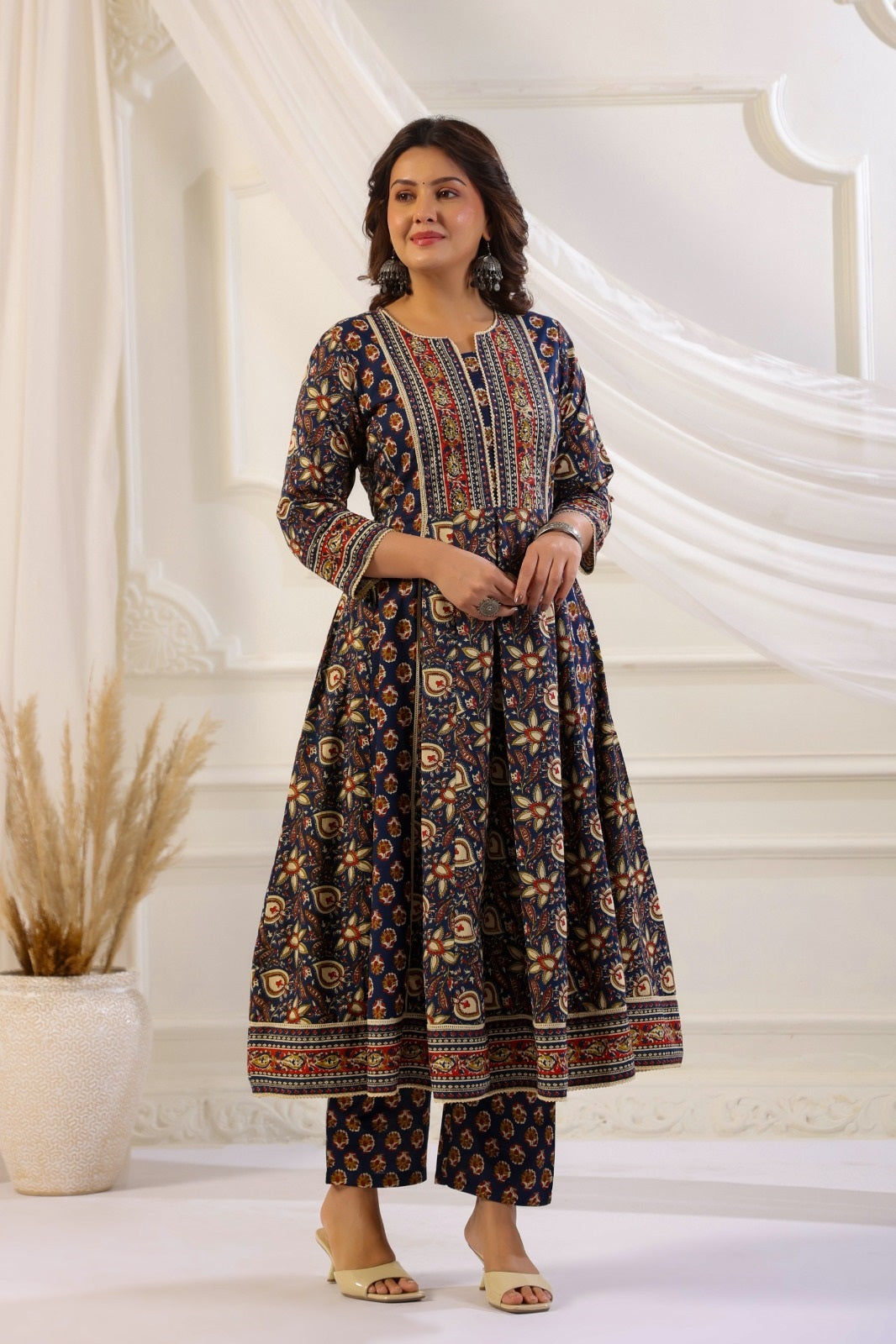 Charvi Blue Cotton Anarkali Suit Set For Women