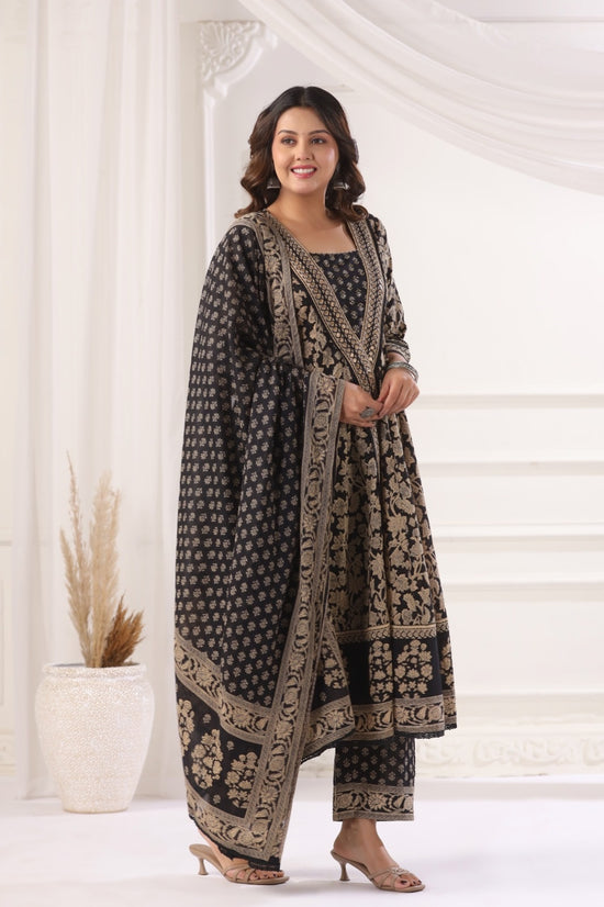 Shanaya Black Cotton Anarkali Suit Set For Women