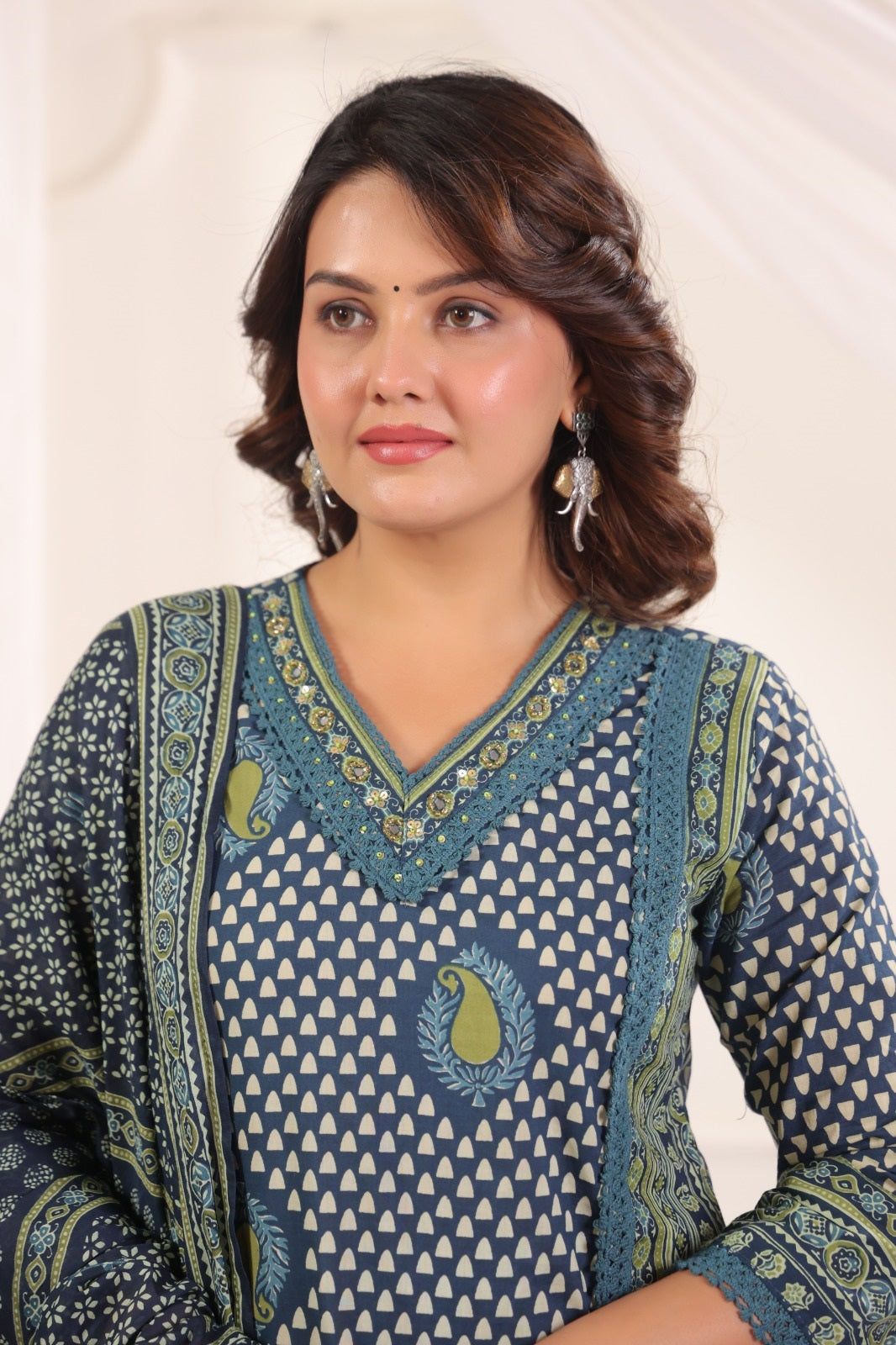 Madhavi Blue Cotton Salwar Suit Set For Women