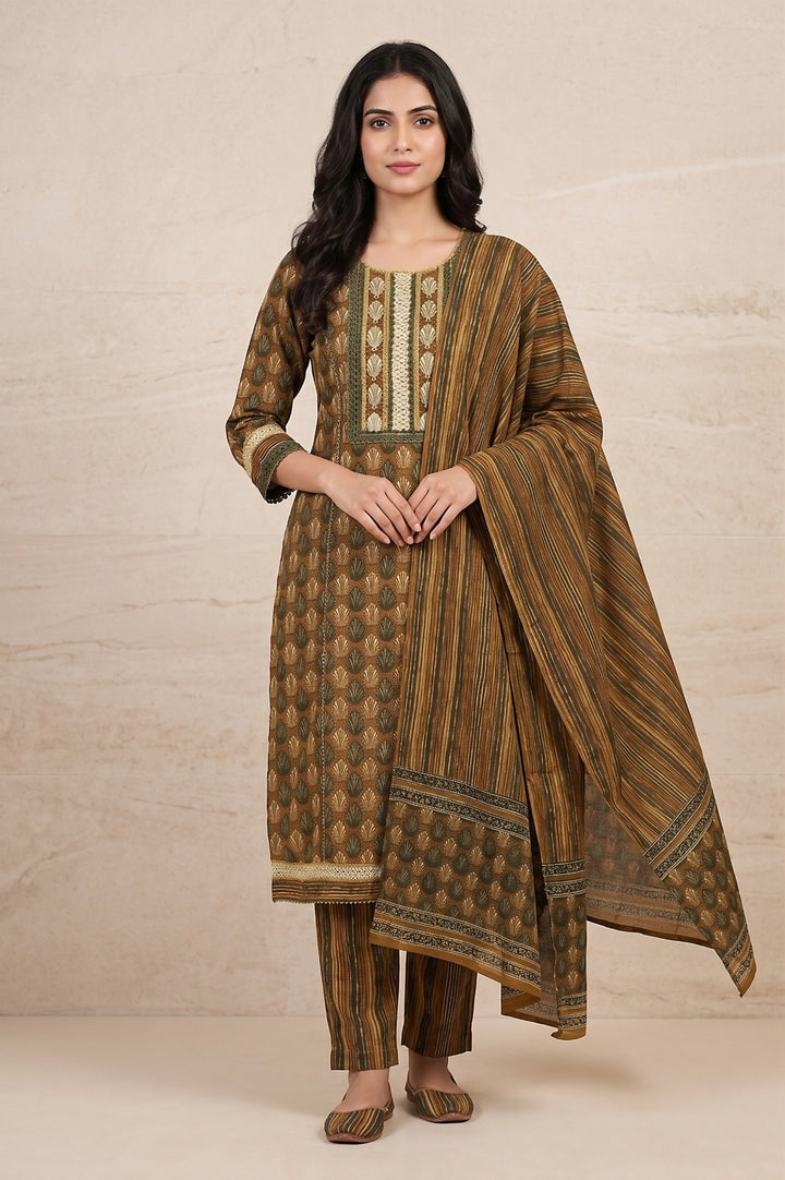 Rajeshwari Mustard Cotton Straight Salwar Suit Set For Women