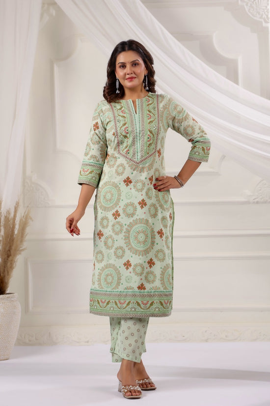 Bandita Pista Green Cotton Straight Suit Set For Women