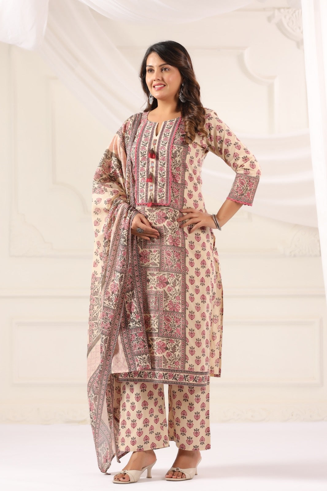 Sandhya Earthy Red Cotton Suit Set For Women