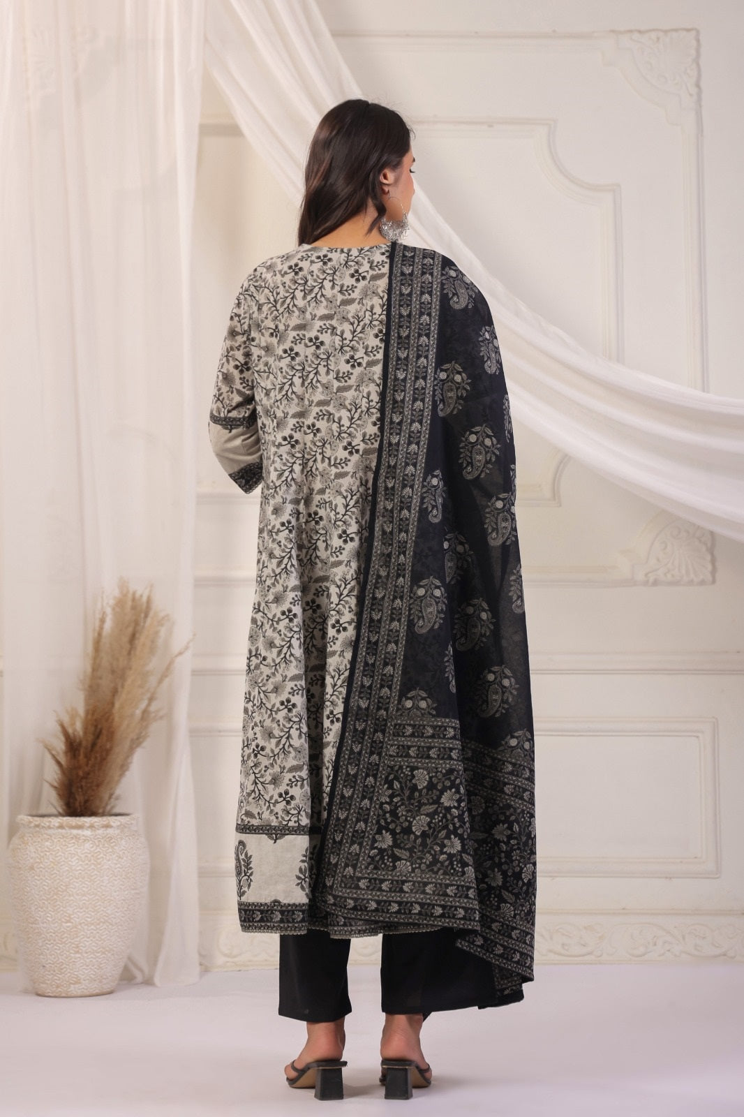 Yuvika Grey Cotton Anarkali Suit Set For Women