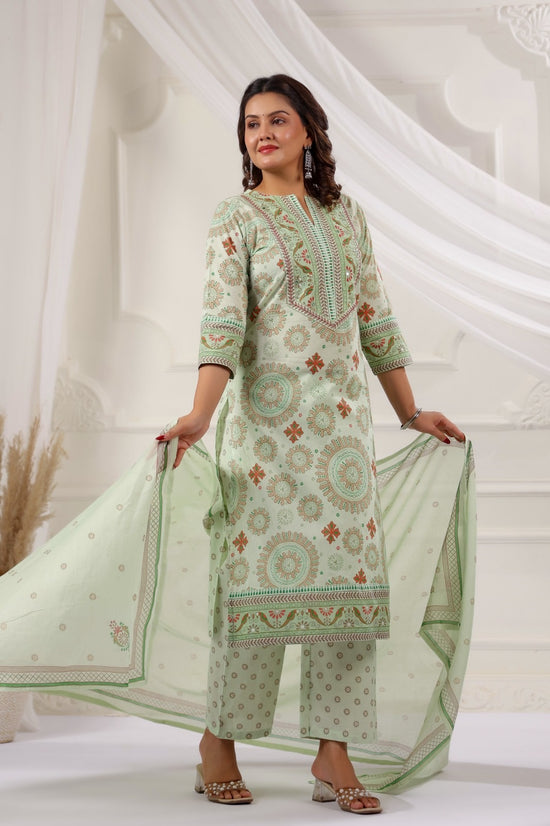 Bandita Pista Green Cotton Straight Suit Set For Women