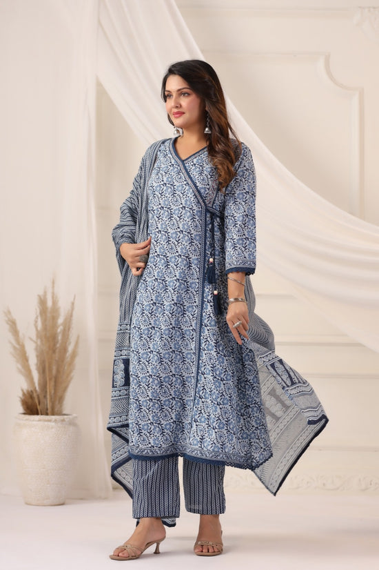 Maya Indigo Blue Cotton A Line Suit Set For Women