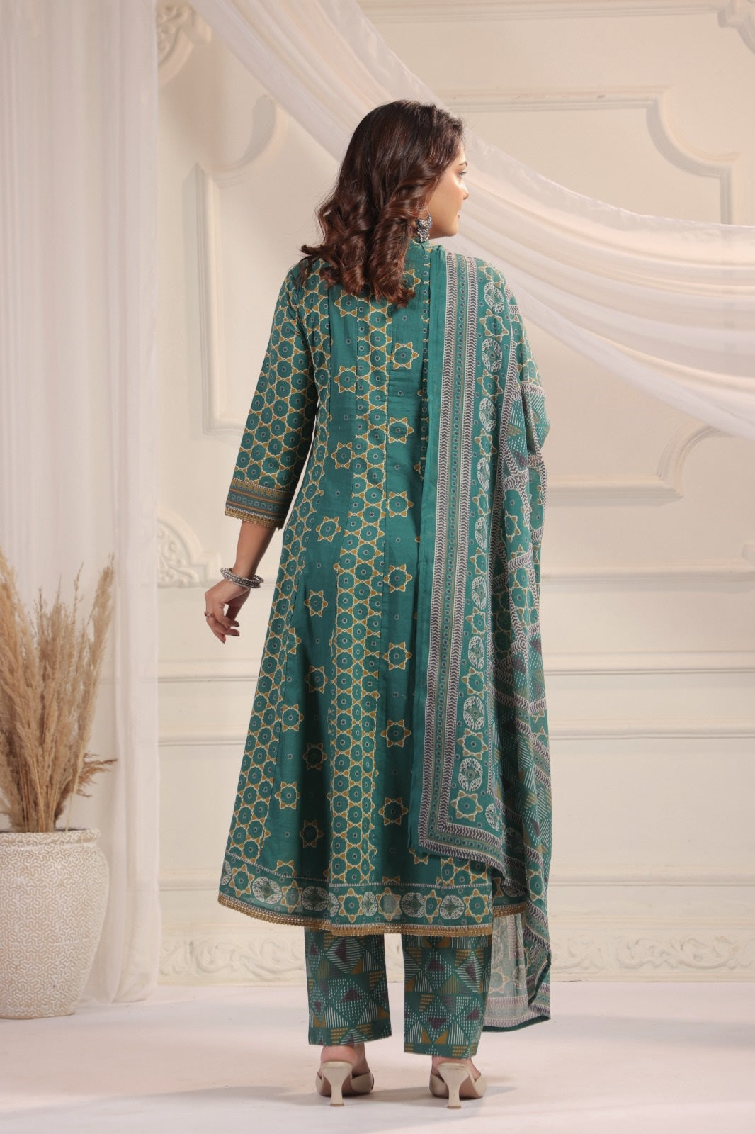 Eshana Green Premium Cotton Anarkali Set With Dupatta