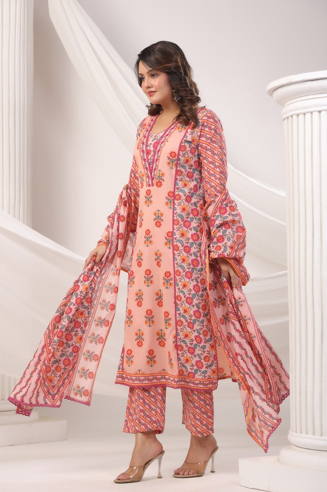 Mahek Peach Cotton Suit Set