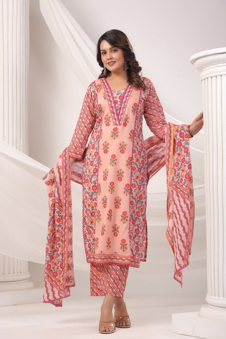 Mahek Peach Cotton Suit Set