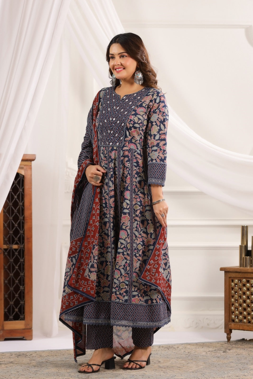 Lavanya Blue Cotton Anarkali Suit Set