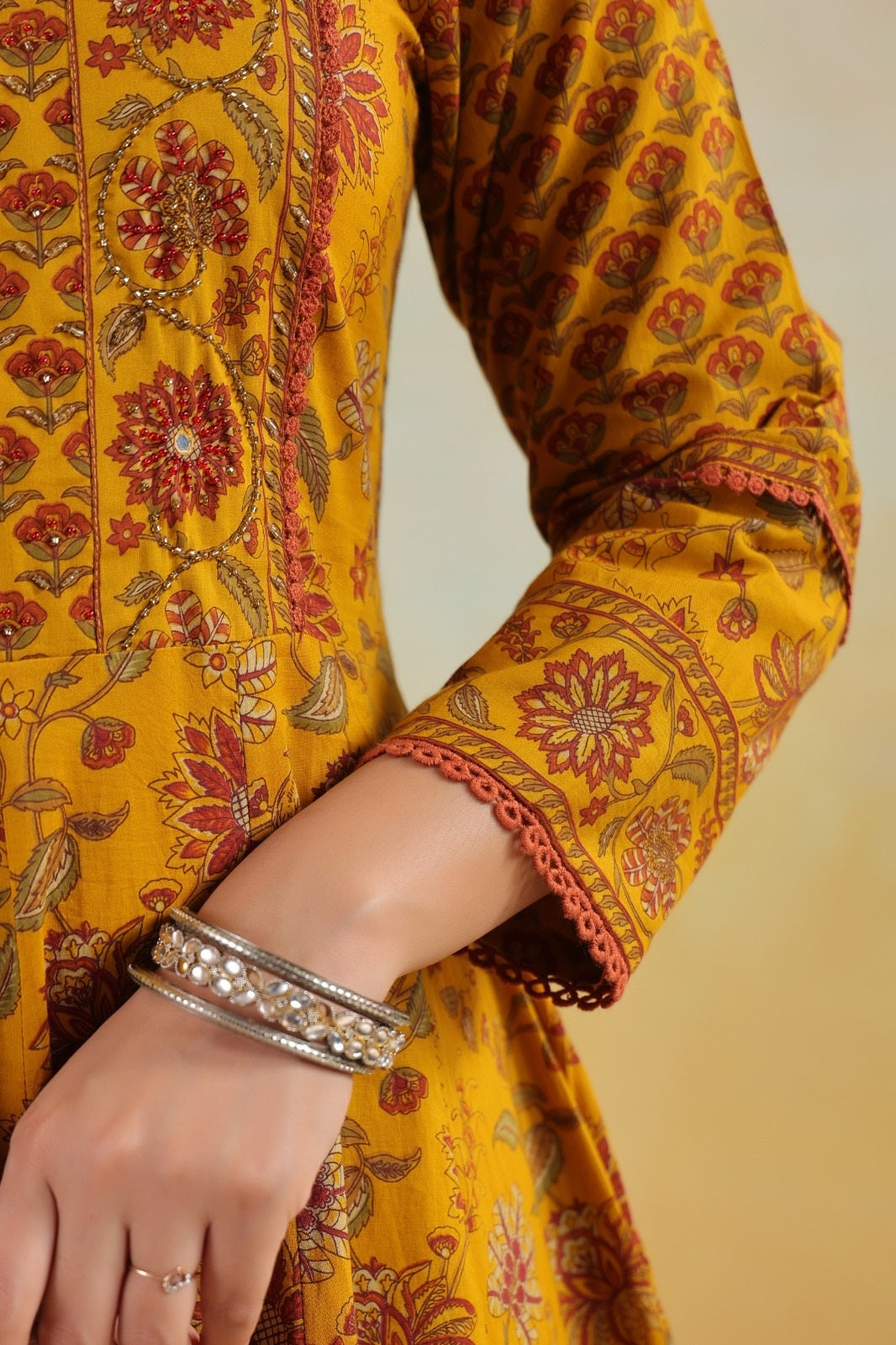 Aadhya Mustard Cotton Anarkali Suit Set