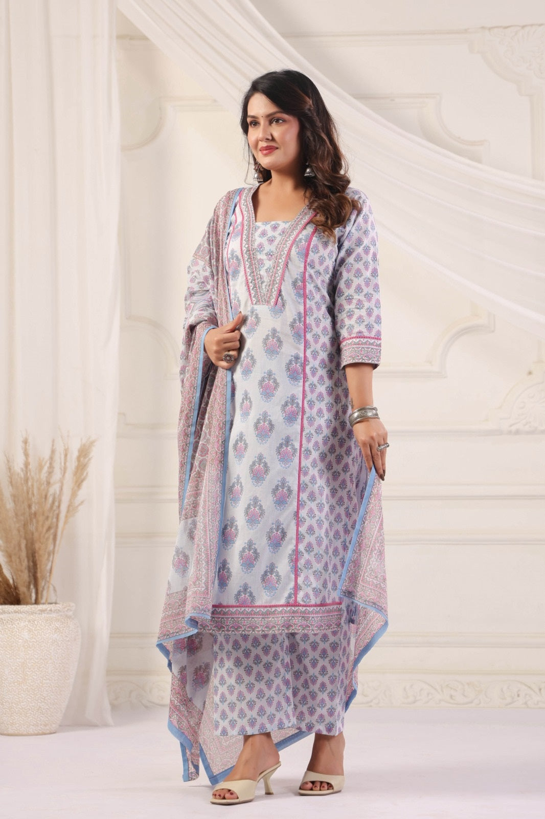 Parvati Blue Cotton Salwar Suit Set For Women