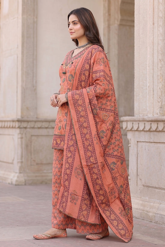 Keerthi Peach Cotton Farshi Salwar Suit Set