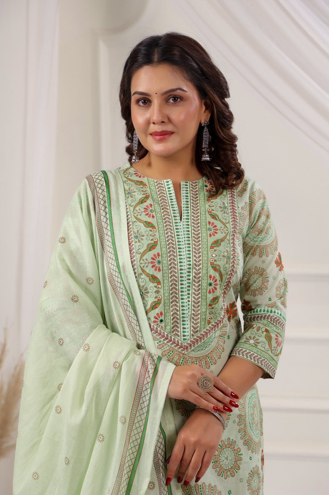 Bandita Pista Green Cotton Straight Suit Set For Women