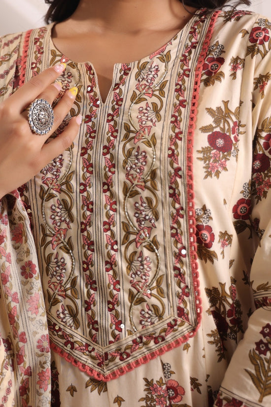Ramya Beige Maroon Cotton Anarkali Suit Set For Women