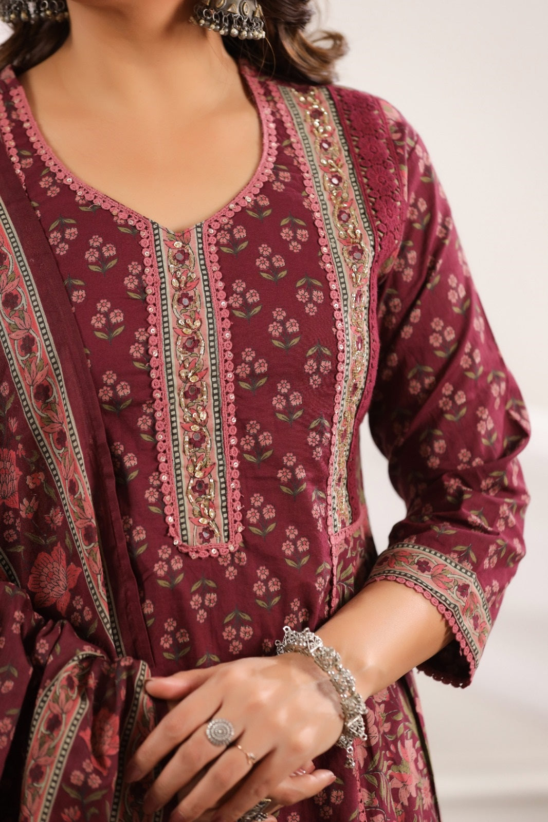 Chhavi Wine  Cotton A Line Suit Set