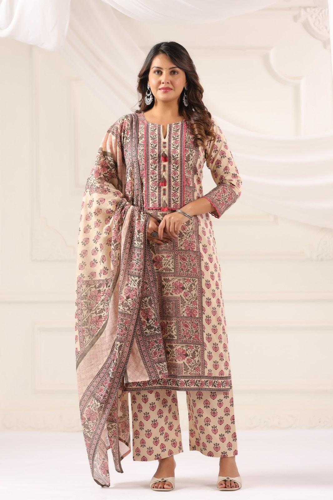 Sandhya Earthy Red Cotton Suit Set For Women
