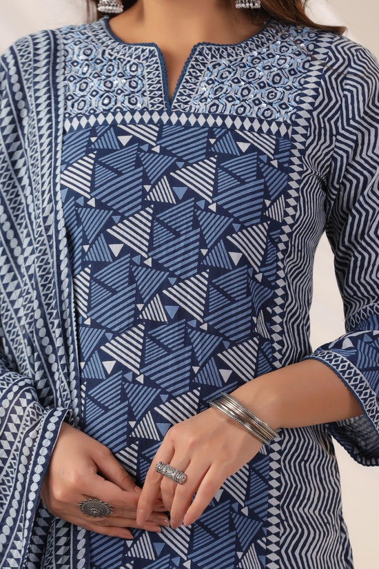 Jeevika Indigo Blue Cotton Suit Set For Women