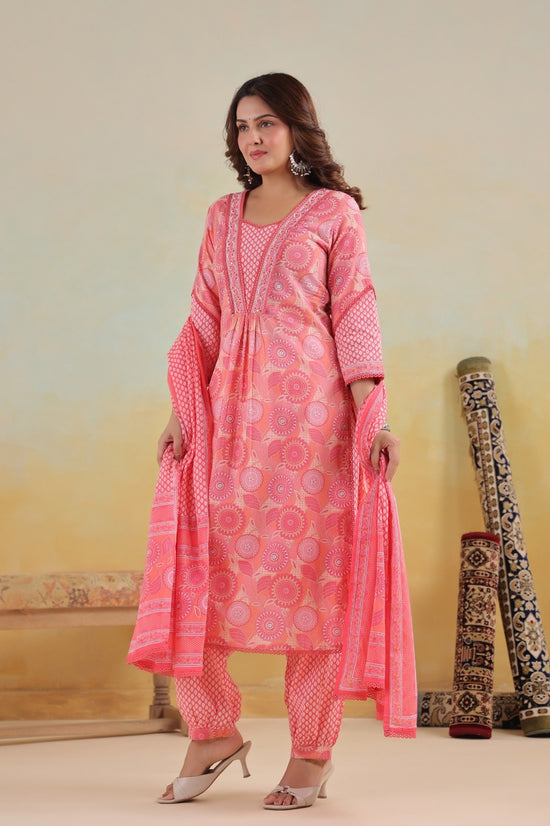 Gulnaar Pink Cotton A Line Suit Set