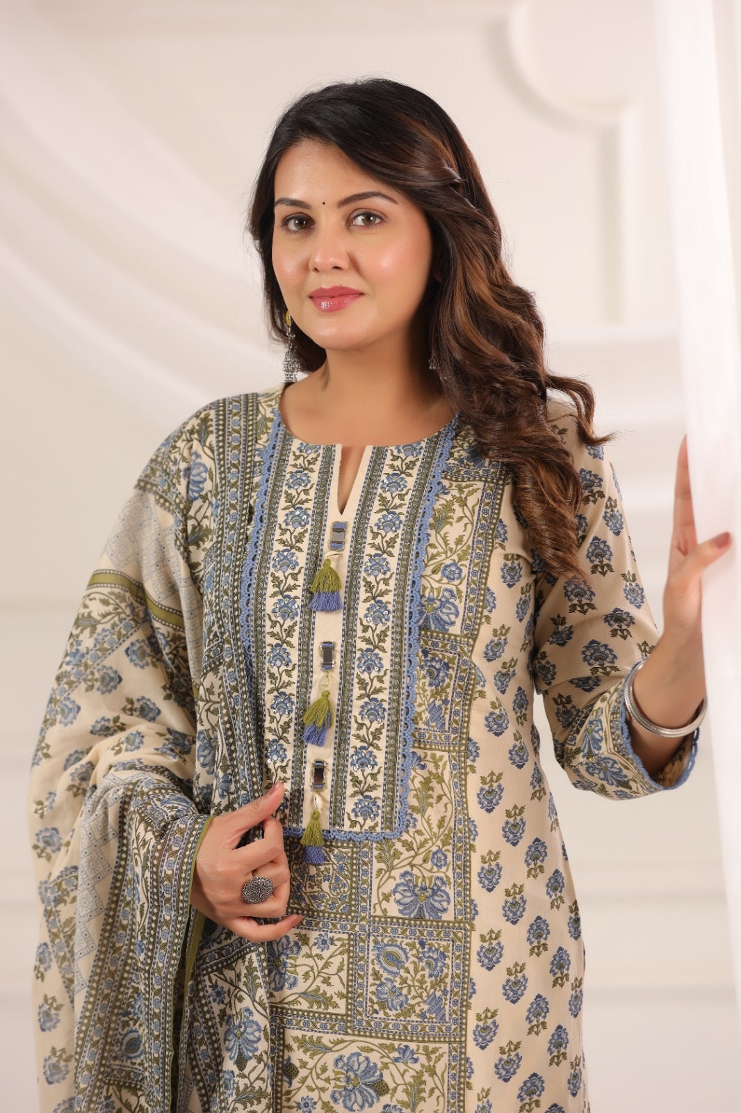Ayati Blue Cotton Suit Set For Women
